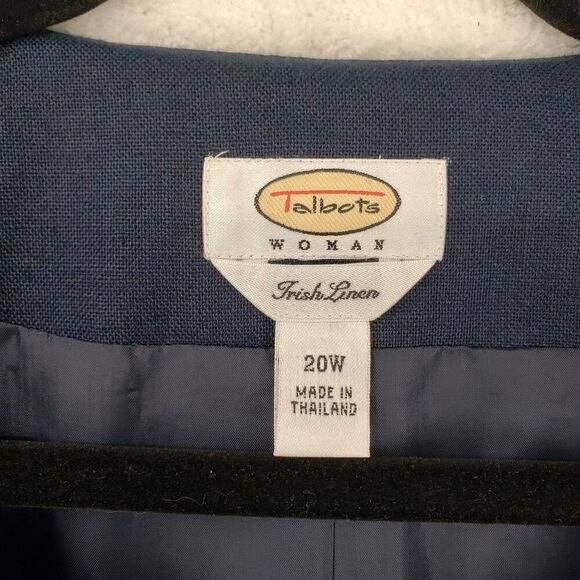 Talbots Blazer Womens 20W Navy Blue Irish Linen Lined Career Suit Jacket Pockets - Picture 3 of 9
